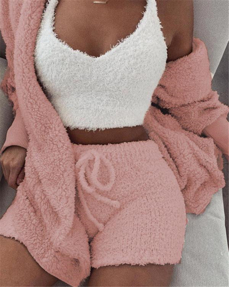 3pcs Long Sleeve Crop Top  Pajama Set