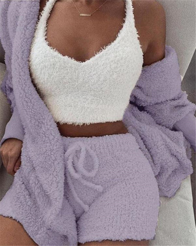 3pcs Long Sleeve Crop Top  Pajama Set