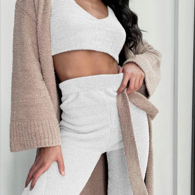 3pcs Long Sleeve Crop Top  Pajama Set