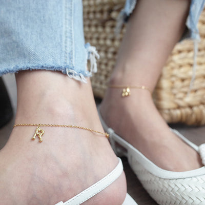 14K Gold-plated Bamboo Letter Anklets