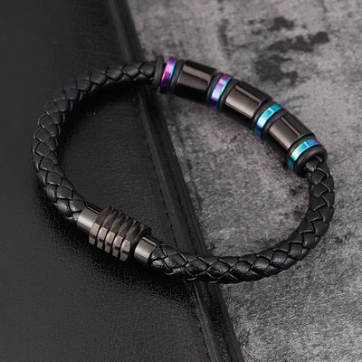 Mens Leather Titanium Steel Bracelet