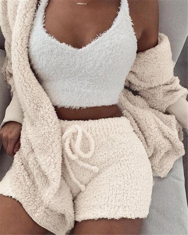 3pcs Long Sleeve Crop Top  Pajama Set