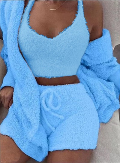 3pcs Long Sleeve Crop Top  Pajama Set