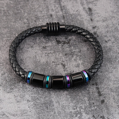 Mens Leather Titanium Steel Bracelet