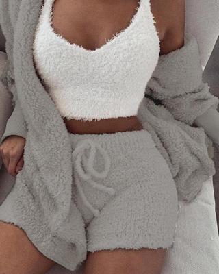 3pcs Long Sleeve Crop Top  Pajama Set