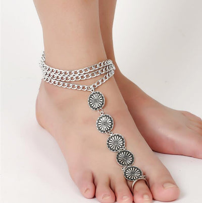 retro carved three layer Anklets