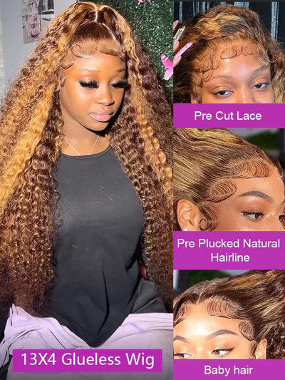 Highlight Ombre Lace Frontal Curly Wigs