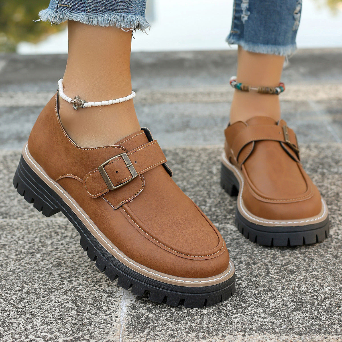 Fashion Buckle Loafers For Women