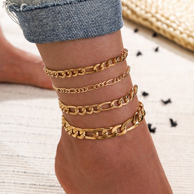 5 Pcs Gold Color Heart Crystal Key Anklets